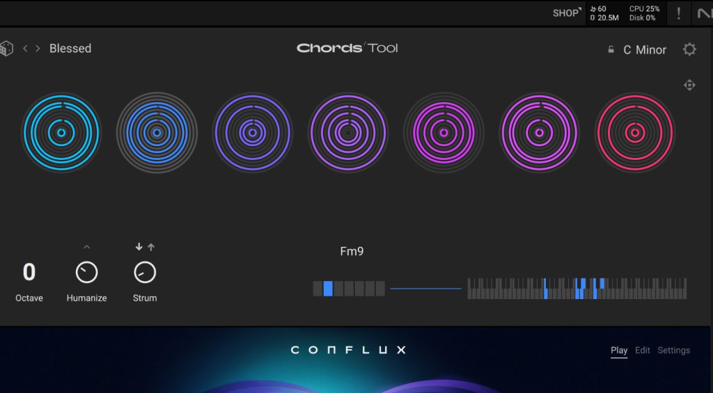 Das neue Akkord-Tool sitzt über den Instrumenten in Kontakt