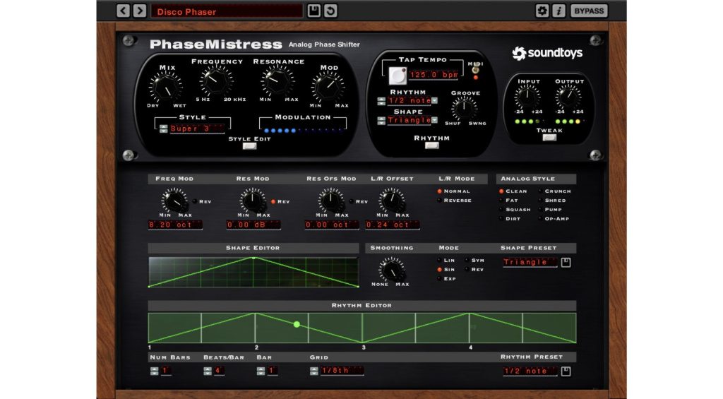 Soundtoys PhaseMistress und das Advanced Menü