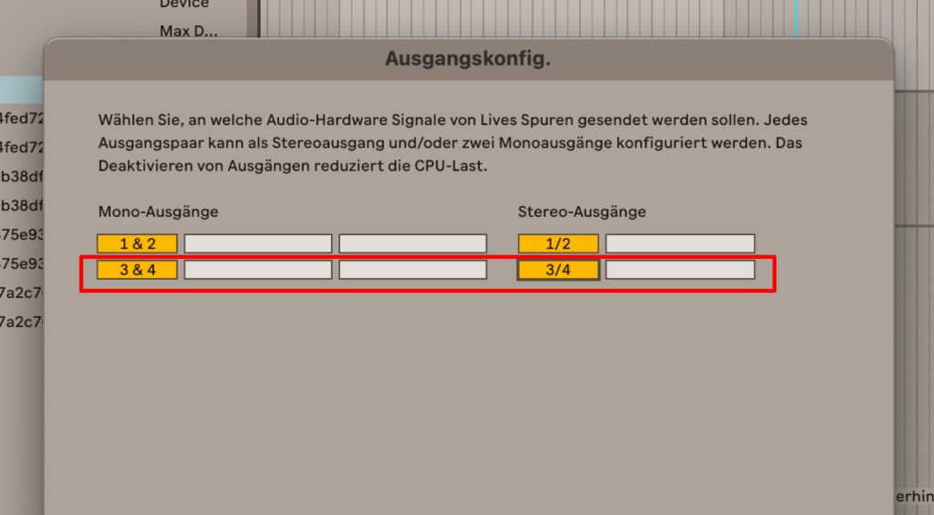 Bei der Eingangskonfiguration und der Ausgangskonfiguration (hier) müssen jeweils 3 und 4 aktiviert werden.