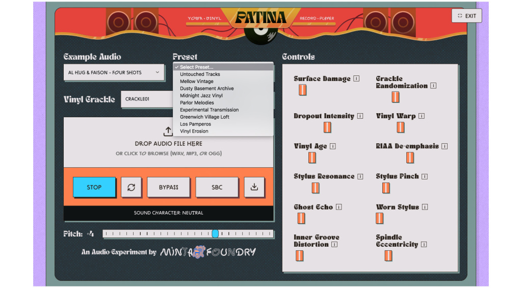 Patina bietet jede Menge Einstellungen für den Soundcharakter inklusive Presets