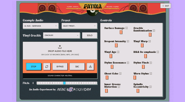 Minta Foundry Patina: Kostenlose Vinyl-Simulation im Browser