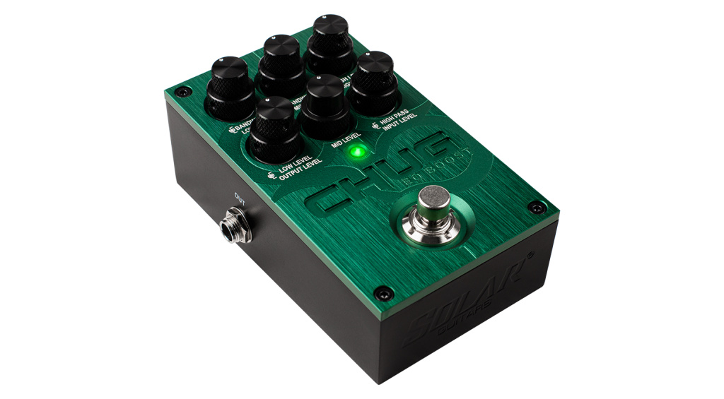 Der Solar Guitars Chug EQ Boost optimiert euren Sound mit Hochpassfilter, Shelving Treble und vollparametrischem Mid- und Bass-EQ.